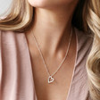 Personalised Sterling Silver Hammered Heart Outline Necklace on Model