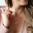 Women's Personalised Sterling Silver Hammered Interlocking Hearts Necklace on Model