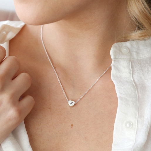 Personalised Sterling Silver Heart Bead Necklace on Model