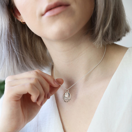 Personalised Sterling Silver Hearts and Hoops Necklace on Model