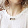 Personalised Wooden Name Necklace on Model