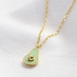 Enamel Avocado Pendant Necklace in Gold