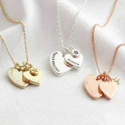 Personalised Double Heart and Birthstone Charm Necklace
