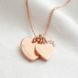 Lisa Angel Rose Gold Personalised Double Heart and Birthstone Charm Necklace