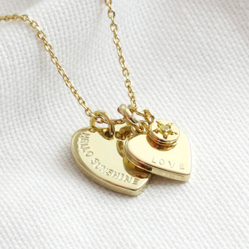 Shirly Double Heart Love Necklace Customized 2 Birthstones Necklace with Names Personalized Heart Charm Heart-Shaped Pendant 