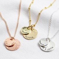Personalised Hammered Double Disc Charm Necklace