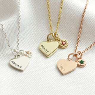 Personalised Heart and Birthstone Charm Necklace
