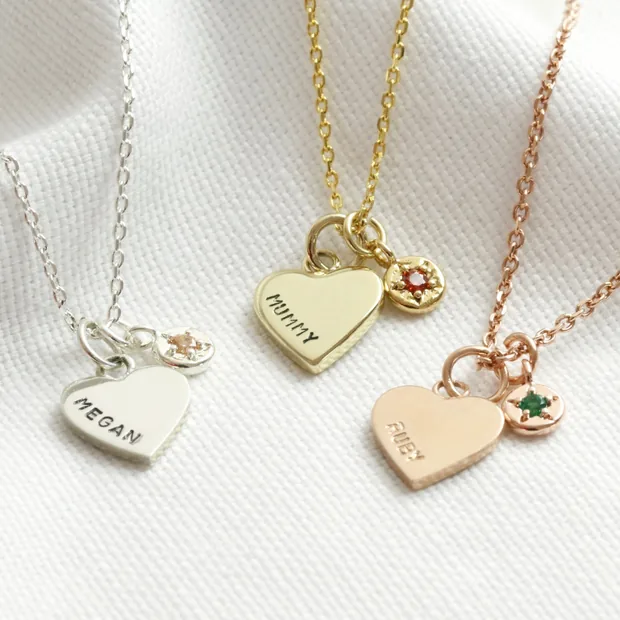 Personalised Heart and Birthstone Charm Necklace Lisa Angel Ladies' Personalised Heart and Birthstone Charm Necklace