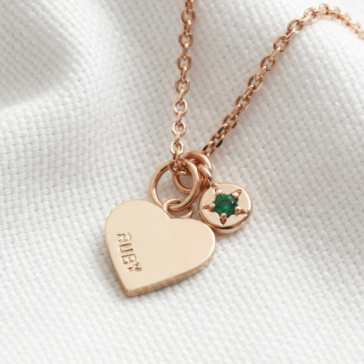 Rose Gold Lisa Angel Rose Gold Personalised Heart and Birthstone Charm Necklace