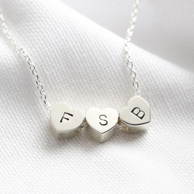 Personalised Sterling Silver Heart Beads Necklace