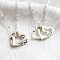 Personalised Sterling Silver Interlocking Hearts Necklace