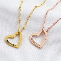Personalised Gold Sterling Silver Hammered Heart Outline Necklace