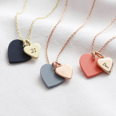Personalised Matt Double Heart Charm Necklace | Lisa Angel