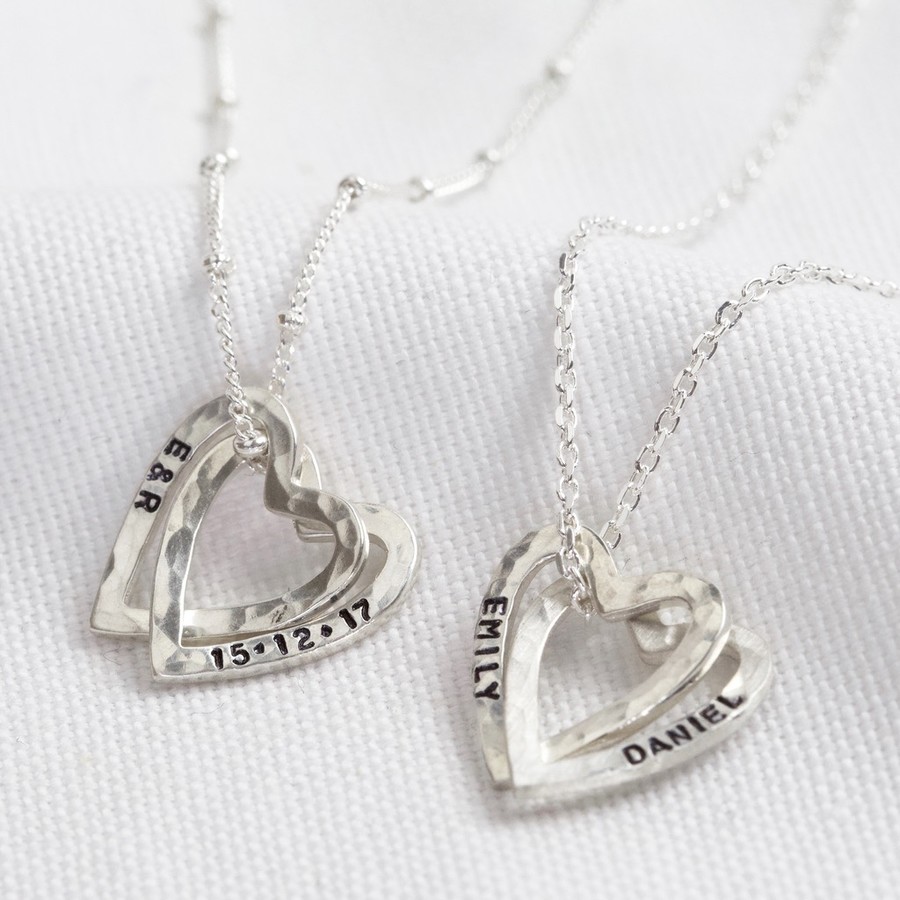 Personalised Sterling Hammered Hearts Necklace | Lisa Angel