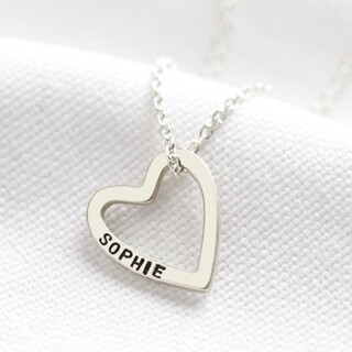 Personalised Sterling Silver Large Heart Outline Necklace