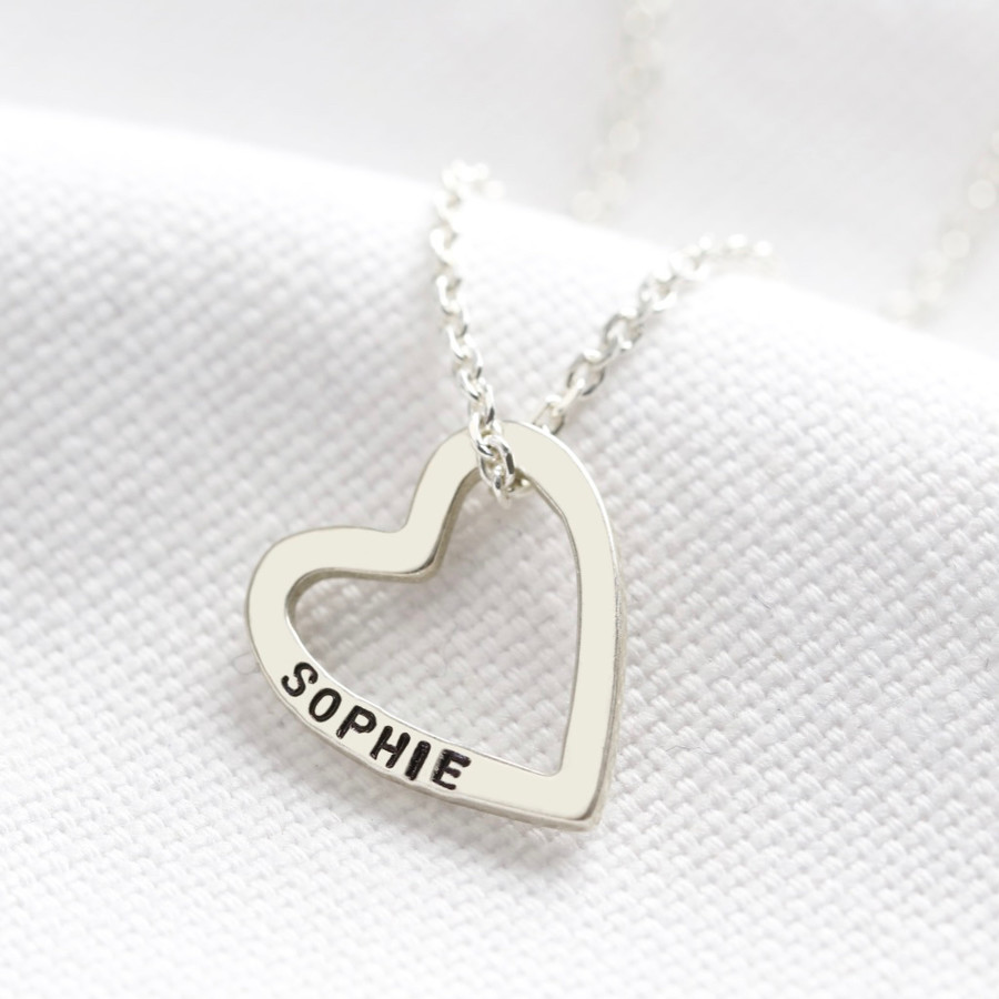 silver heart outline necklace