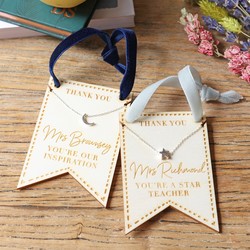 Personalised Wooden 'Teacher' Banner with Silver Necklace