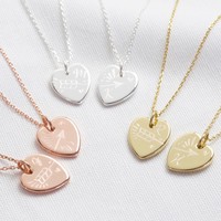 Set of Two Matching Engraved Arrow Heart Charm Necklaces