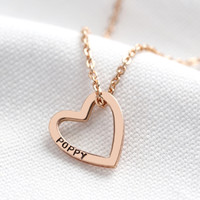 Personalised Solid Rose Gold Heart Outline Necklace