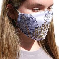 Adjustable Navy and Gold Leaf Fabric Face Mask with Filters