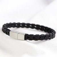 Men's Black Woven Strap Leather Bracelet