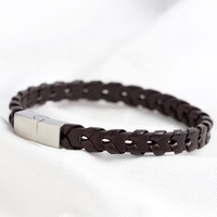 Men's Brown Woven Strap Leather Bracelet