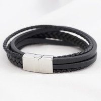 Men's Layered Leather Straps Bracelet in Black