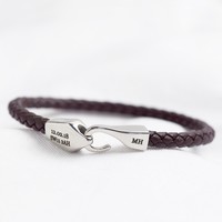 Men's Personalised Brown Woven Leather Hook Clasp Bracelet