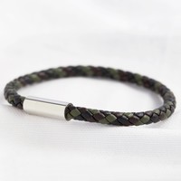 Men's Slim Khaki Braided Leather Bracelet