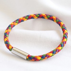 Slim Rainbow Braided Leather Bracelet - M/L