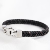 Men's Tight Braid Leather Bracelet in Brown