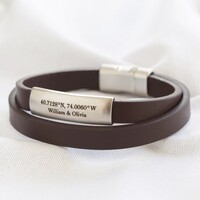 Men's Personalised Anniversary Bar and Leather Wrap Bracelet