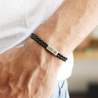 Men's Personalised Woven Strap Leather Bracelet
