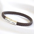 Men's Engraved Brown Woven Bracelet with Magnetic Clasp