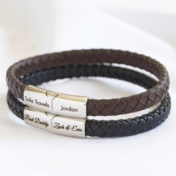 Shiny Silver Tone Engraved Message Be{you}tiful Charm Leather Bracelet