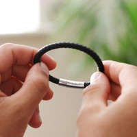 Engraved Men's 'Trigger Happy' Leather Bracelet in Black