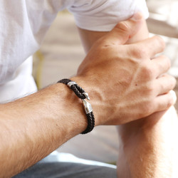 Men's Brown Braided Leather and Hook Bracelet