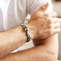 Men's Personalised Braided Leather and Hook Bracelet