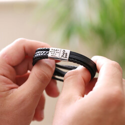 Men's Personalised 'Your Drawing' Layered Leather Straps Bracelet