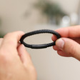 Men's Personalised Leather Bracelet with Matt Black Clasp with Model