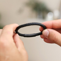 Men's Personalised Leather Bracelet with Matt Black Clasp