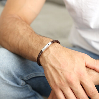 Men's Polished Leather Bracelet in Brown