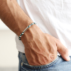 Men's Slim Block Colour Braided Leather Bracelet