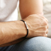 Men's Slim Black Woven Leather Bracelet