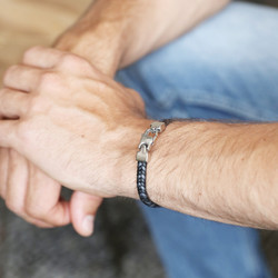 Men's Tight Braid Leather Bracelet in Grey