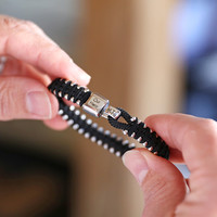 Personalised Men's Woven Black Cord and Stainless Steel Bead Bracelet