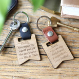 Personalised Wooden Banner Leather Strap Keyring