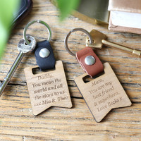 Personalised Wooden Banner Leather Strap Keyring