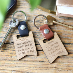 Personalised Wooden Banner Leather Strap Keyring