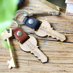 Personalised Wooden Key Leather Strap Keyring